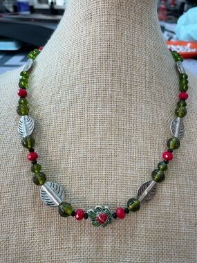 Artisan Green Crystal Lady Bug Necklace